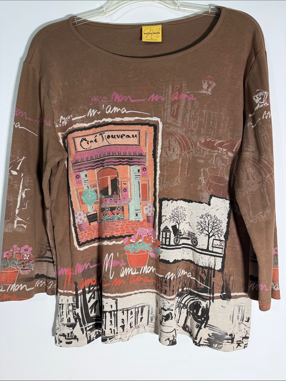 Katina Marie Brown Long Sleeve Top L Wearable Art!